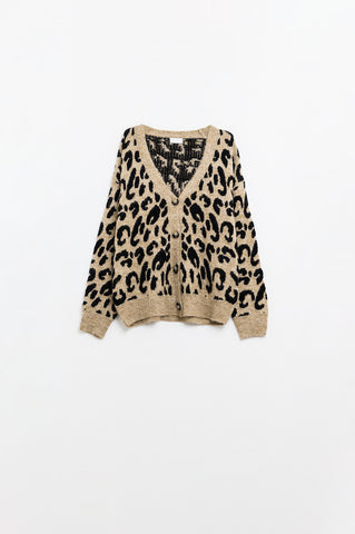 casaco de malha macia com estampado de leopardo