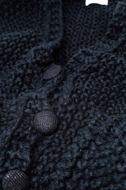 Casaco de malha volumoso preto de grandes dimensões com bolsos