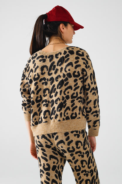 Casaco de manga comprida com estampado de leopardo e detalhes de laços