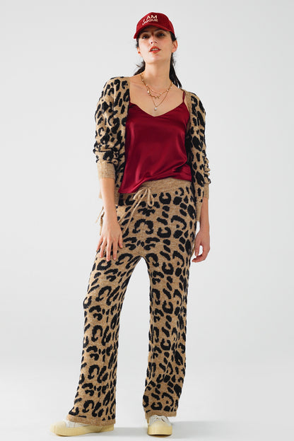Casaco de manga comprida com estampado de leopardo e detalhes de laços
