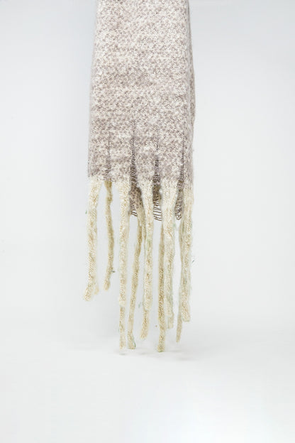 Q2 Chunky Scarf With Stripe design in green and yellow
