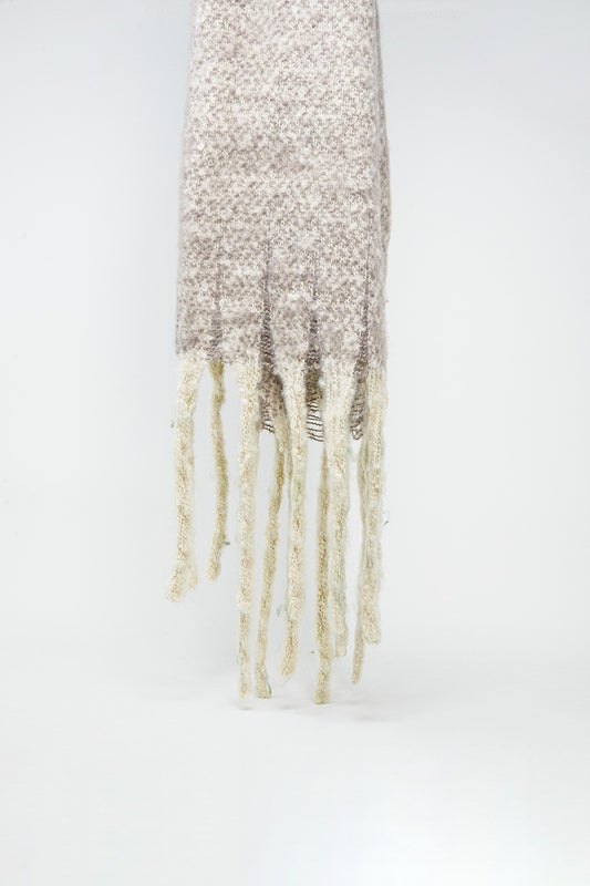 Q2 Chunky Scarf With Stripe design in green and yellow