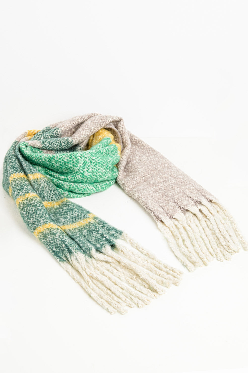 Cachecol Chunky com design de listras em verde e amarelo