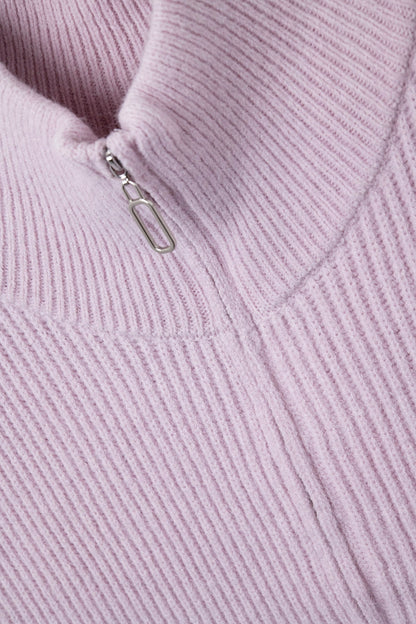 Colete de Malha com Gola Alta em Meia-Zip e Grandes Cavas em rosa