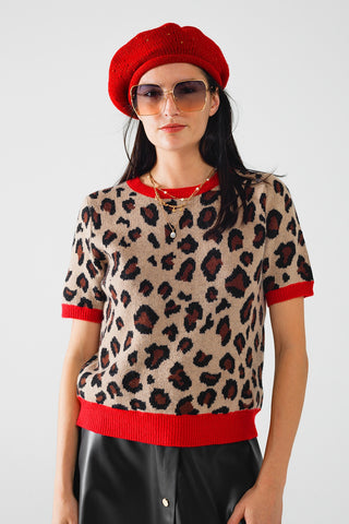 blusa de moletom com estampa de pantera aconchegante e bordas vermelhas