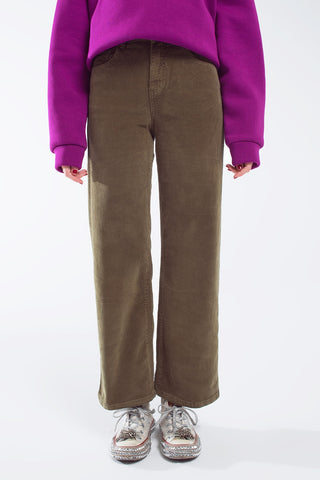 Cropped cord pants in khaki