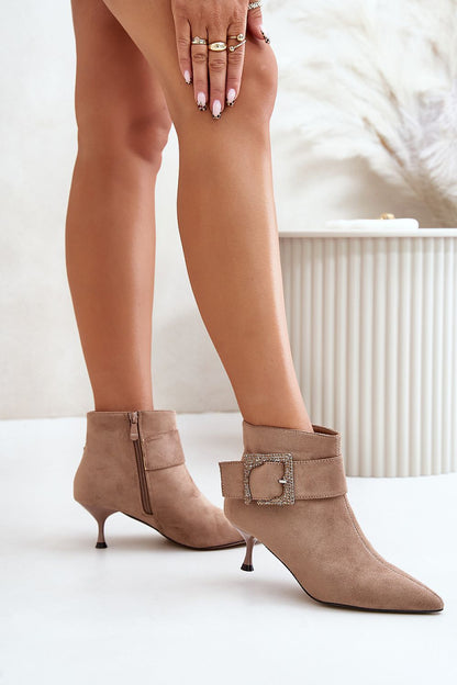 Eco-Suede Stiletto Heel Boots with Decorative Buckle