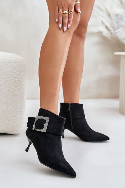 Eco-Suede Stiletto Heel Boots with Decorative Buckle