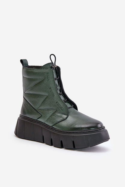 Botas femininas de couro natural com salto de cunha