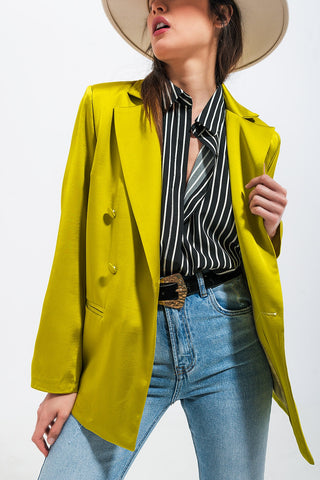 Blazer trespassado de cetim verde limão