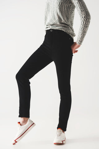 Elastic Cotton skinny cord pants in black