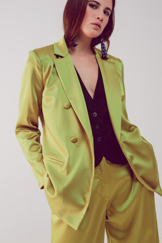 Elegante blazer de corte com botões de peito duplo em lima