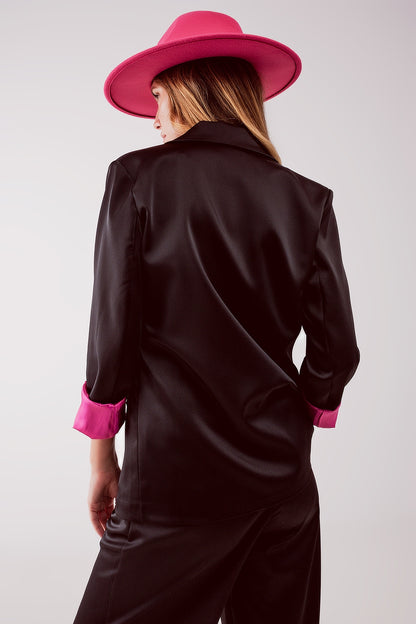Elegante blazer de corte com botões de peito duplo em preto