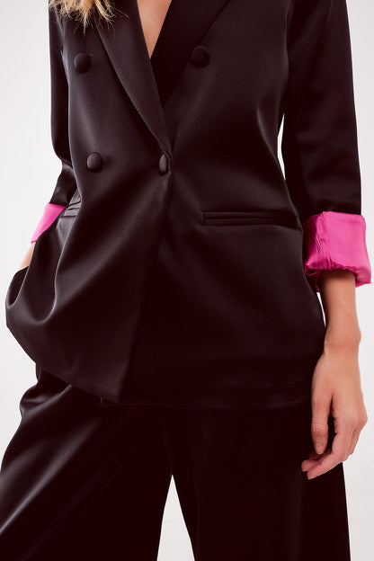 Elegante blazer de corte com botões de peito duplo em preto