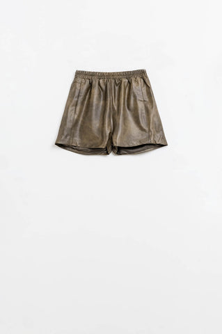 Shorts Relaxado em Couro Sintético em Marrom Vintage