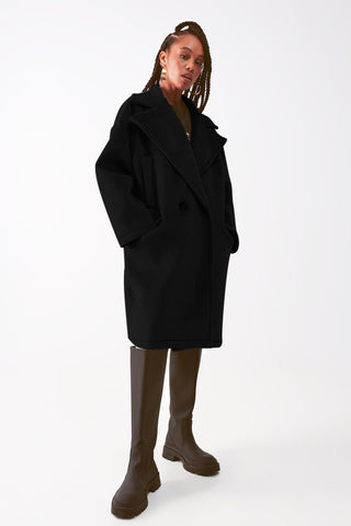 Casaco oversized de camurça sintética em preto