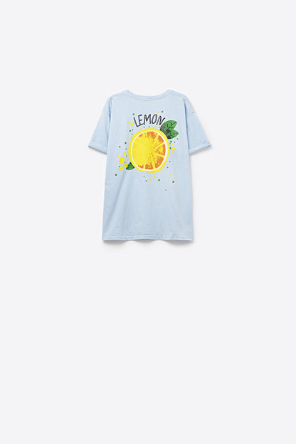 Feita na Itália camiseta azul com estampa de limão