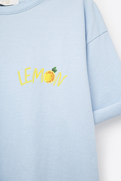Feita na Itália camiseta azul com estampa de limão