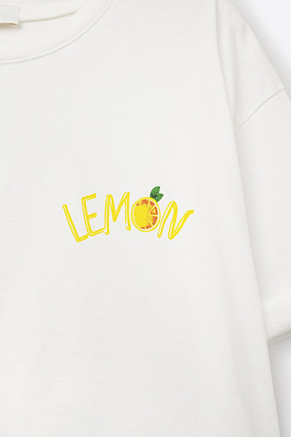 Feita na Itália camiseta branca com estampa de limão