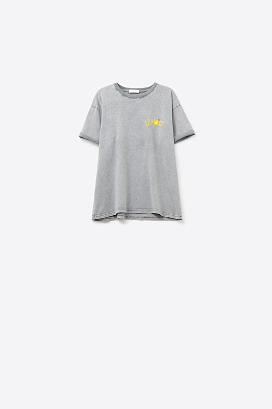 Q2 Feito na Itália camiseta cinza desbotada com gráfico de limão