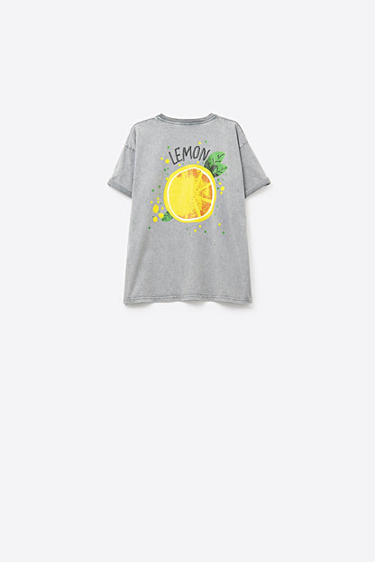 Feito na Itália camiseta cinza desbotada com gráfico de limão