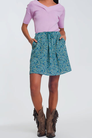 Floral mini skirt in green