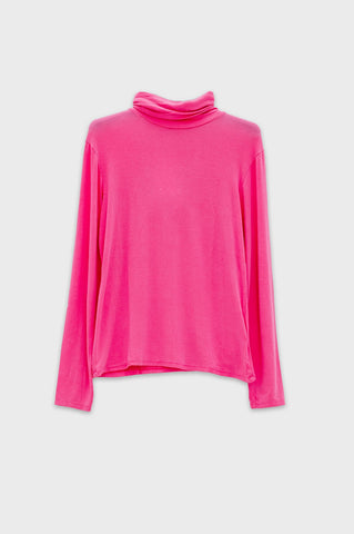 High Neck Long Sleeve Top in fucsia modal
