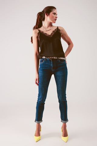 High rise skinny jeans in midwash blue