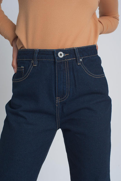 Jeans de cintura alta e corte reto em azul escuro