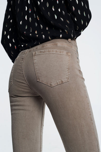 jeans skinny de cintura alta em bege