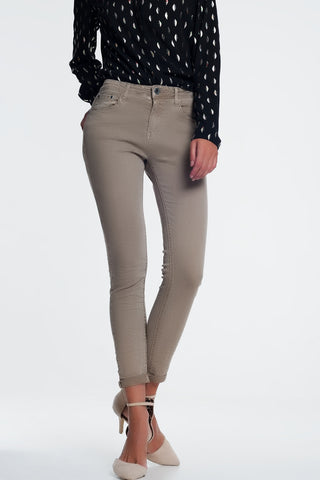 jeans skinny de cintura alta em bege