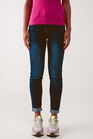 High waist skinny jeans in dark wash blue