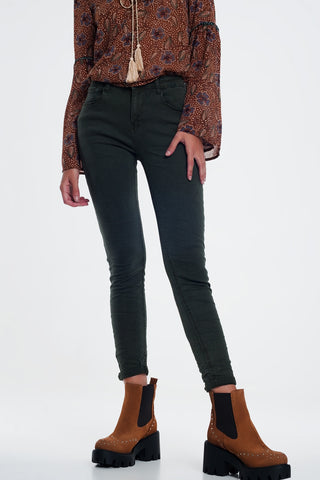 jeans skinny de cintura alta em cáqui