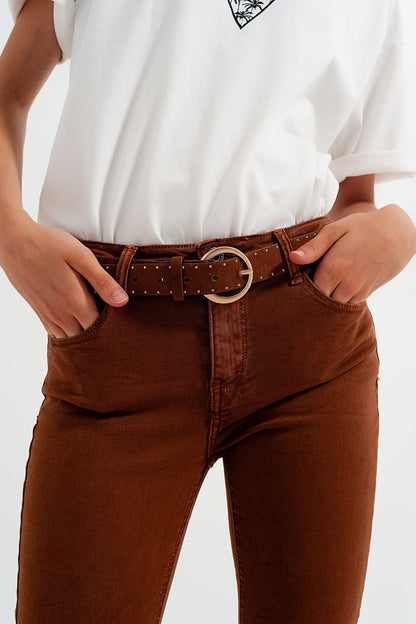Calça super skinny de cintura alta em camelo