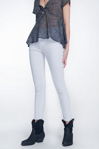 Calça super skinny de cintura alta na cor branca