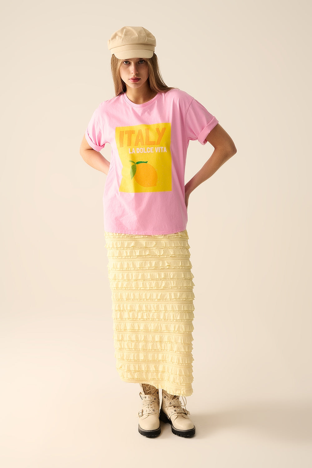 Itália La Dolce Vita T-shirt rosa bebé com estampado gráfico