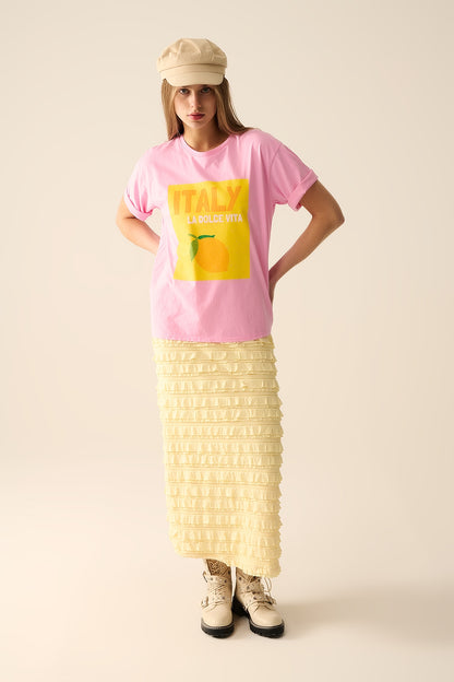 Itália La Dolce Vita T-shirt rosa bebé com estampado gráfico