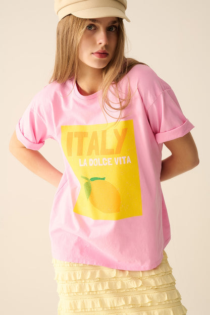 Itália La Dolce Vita T-shirt rosa bebé com estampado gráfico