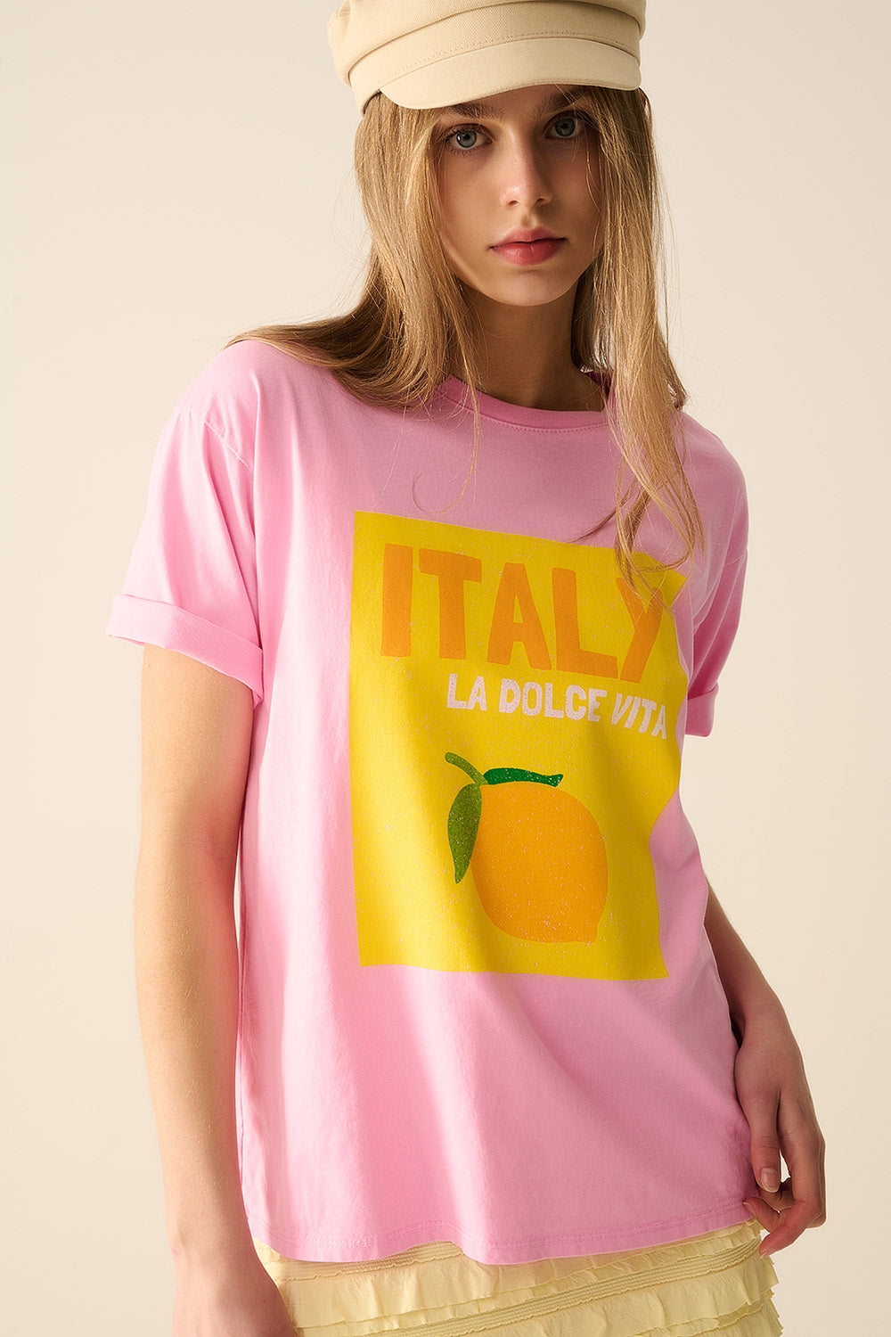 Itália La Dolce Vita T-shirt rosa bebé com estampado gráfico