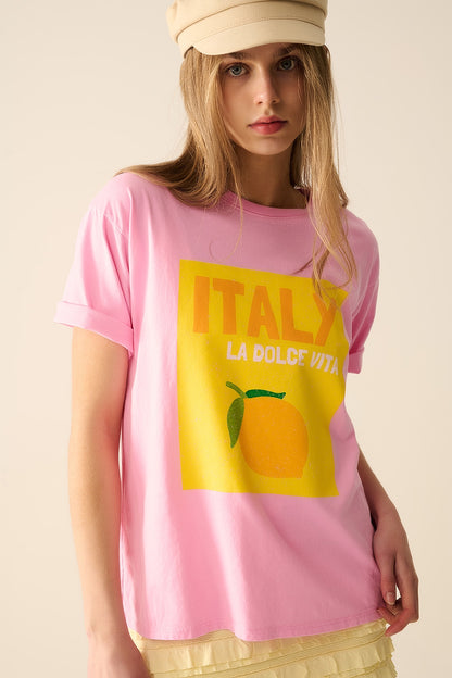 Itália La Dolce Vita T-shirt rosa bebé com estampado gráfico