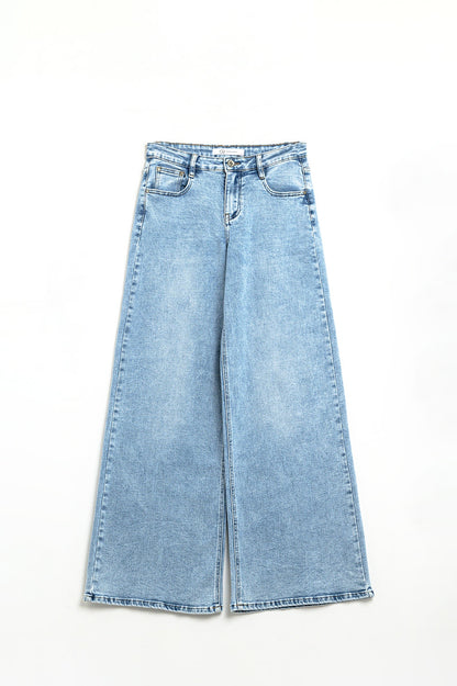 Q2 Jeans de Perna Larga Lavagem Clara