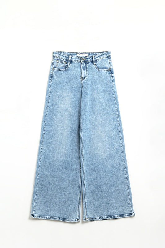Q2 Jeans de Perna Larga Lavagem Clara
