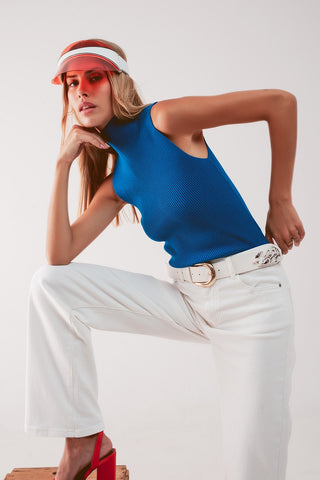 Knitted high neck top in blue