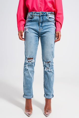 Light blue double rip jeans