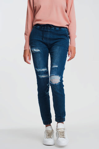 Calça jogger leve em denim escuro