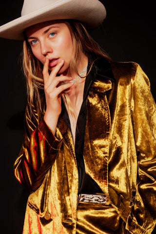 Blazer oversized de veludo verde limão