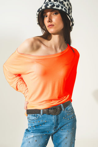 Camiseta manga longa em modal laranja