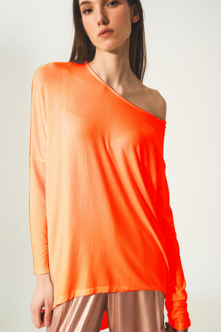 Blusa de manga comprida em modal laranja choque