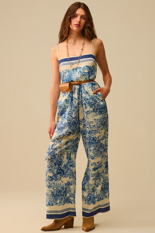 Macacão com estampado Toile de Jouy e alças finas
