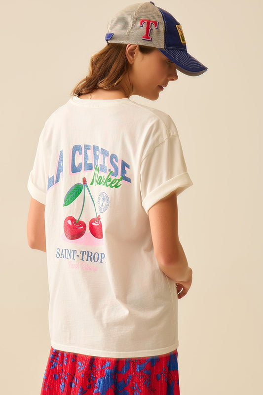 Q2 made in italy T-shirt branca com gráfico La Cerise Market Saint-Tropez